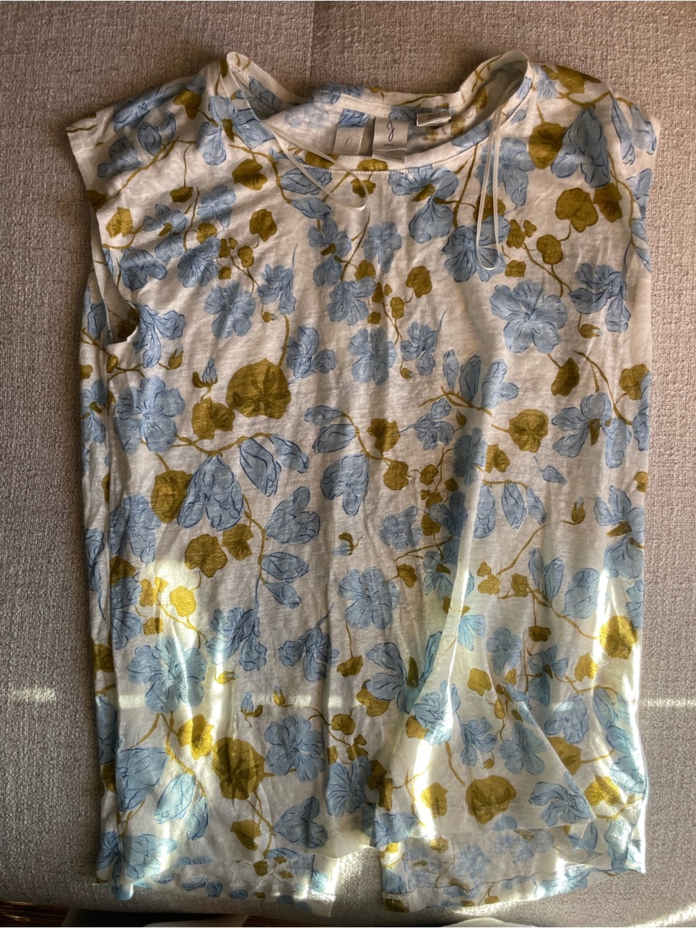Joie Floral Sleeveless Tank - Blue and Olive on Cream